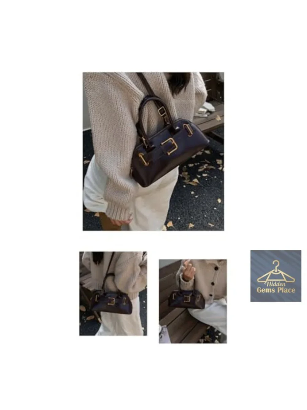 Vintage Shell Suede Tote Bag Crossbody Shoulder PU Leather Belt Buckle - Picture 3 of 6